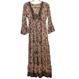 Anthropologie Boemo Floral Peasant Maxi Dress Bell Sleeve Size Small